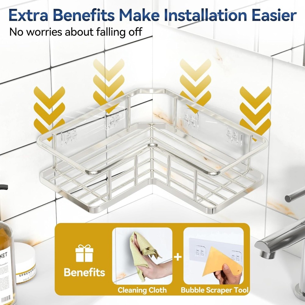 Corner Shower Caddy Organizer, 3-Pack Self-Adhesive Rustproof Bath Shelves wi...