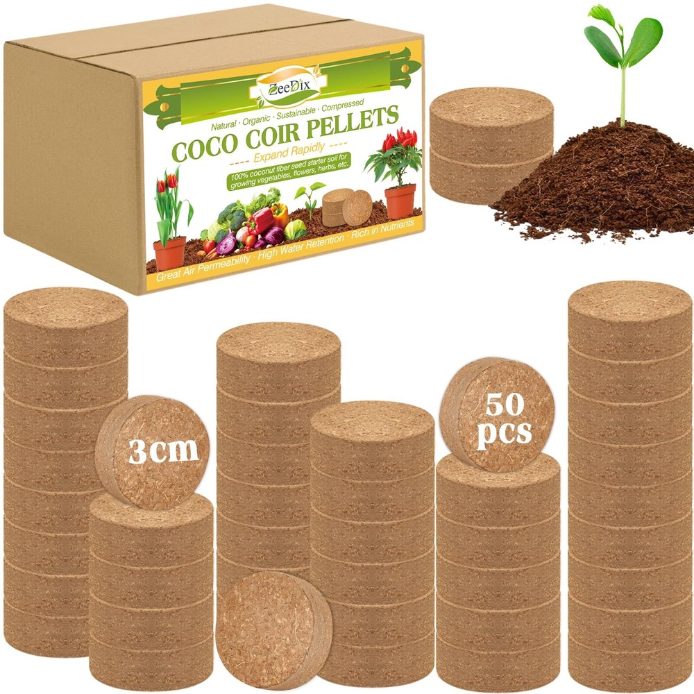 50pcs(30mm) Compressed Coco Coir Fiber Potting Soil- Coir Medium