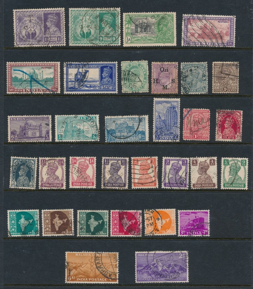 India **32 ISSUES (1906-1946)** USED; ALL DIFFERENT; AS SHOWN