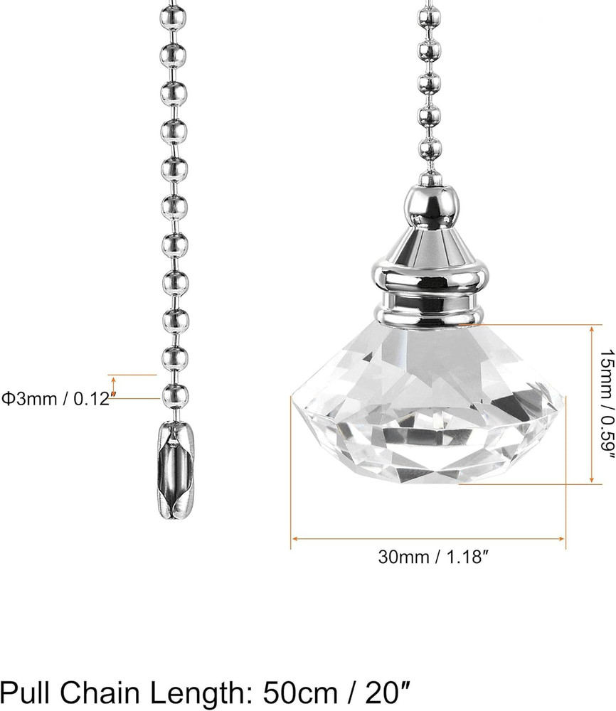 20 Inch Ceiling Fan Pull Chain, Decorative Crystal Fan Pull Chain Ornament Exten