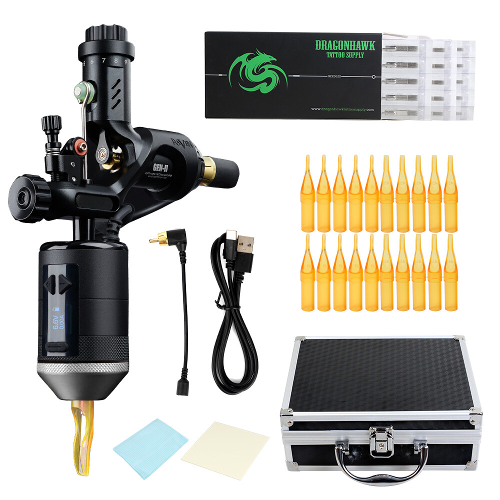 Raven II Adjustable Tattoo Rotary Gun Machine Hand Controller Battery Grip Kit