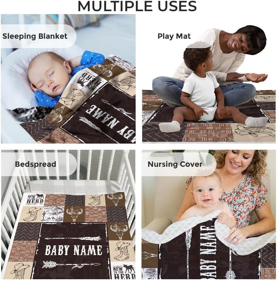 Customized Western Baby Blankets with Double Layer Dotted Backing for Boys