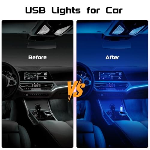 2 PCS USB LED Light for Car, Touch Dimmable Car Atmosphere Light, USB Blue