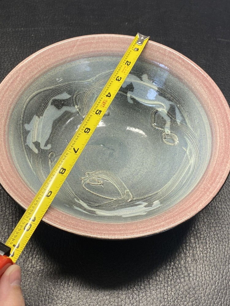 Signed Hand Made Horse Derby Glazed Display Stoneware Bowl