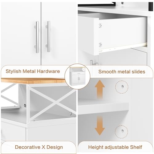 Kitchen Buffet Cabinet with Adjustable Shelf, Modern Kitchen 37.6"H New White