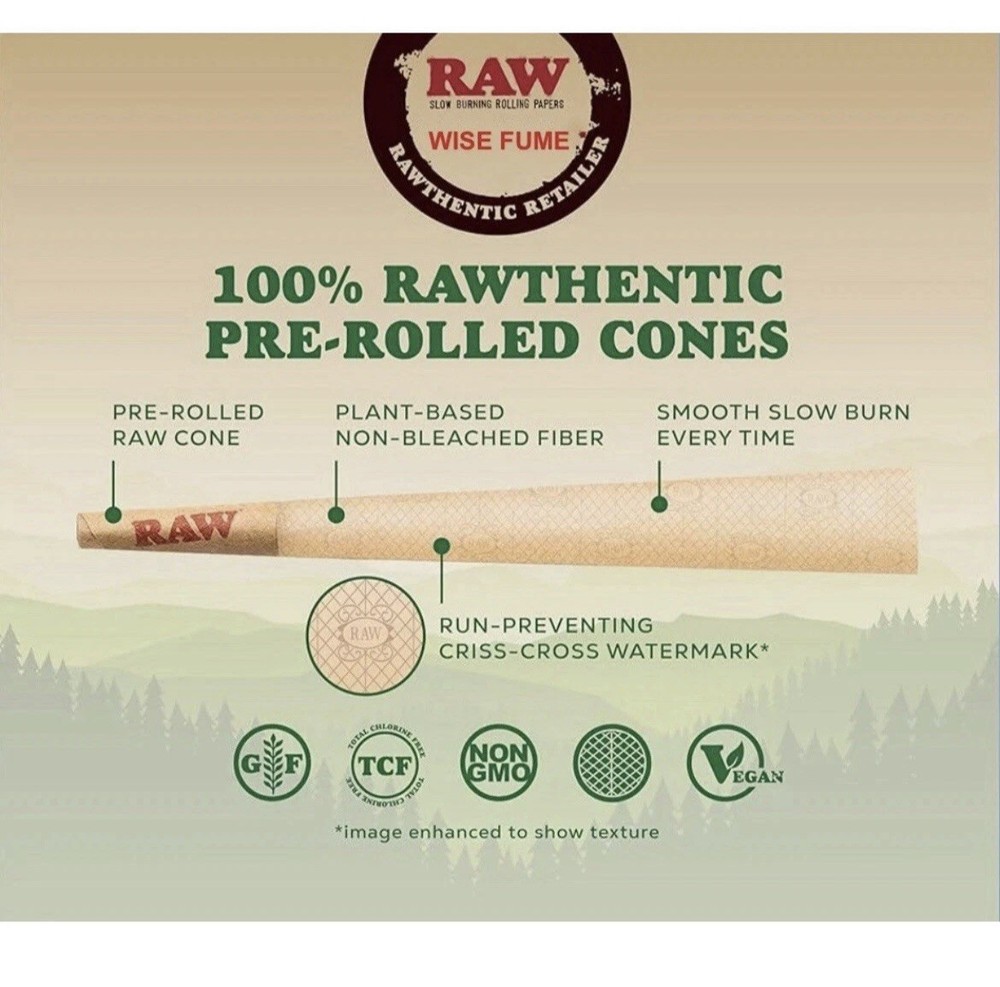 Raw rolling paper single Size 70/24 Pre Rolled Cone + Lighter