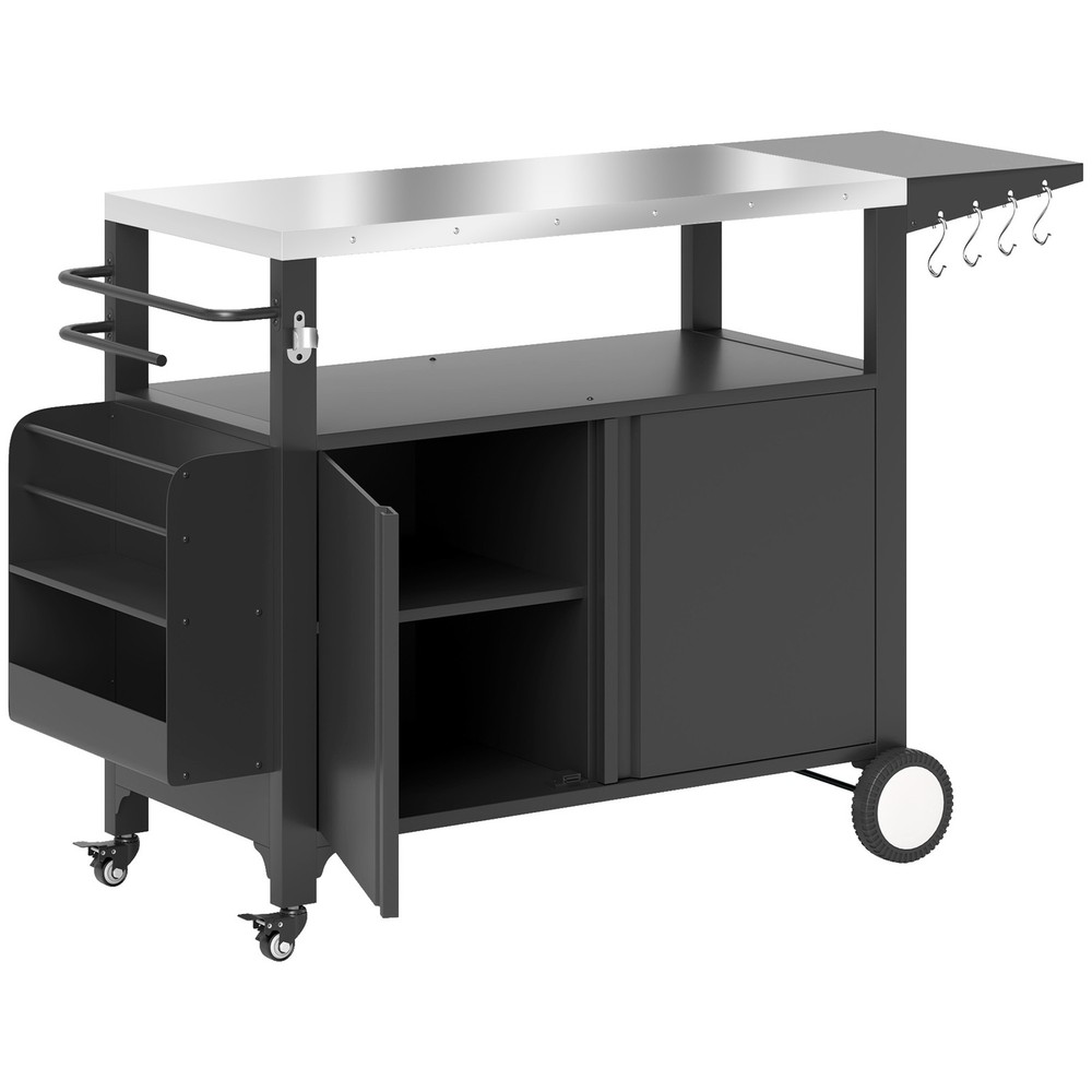 Outdoor Stainless Steel BBQ Grill Cart with Foldable Side Table