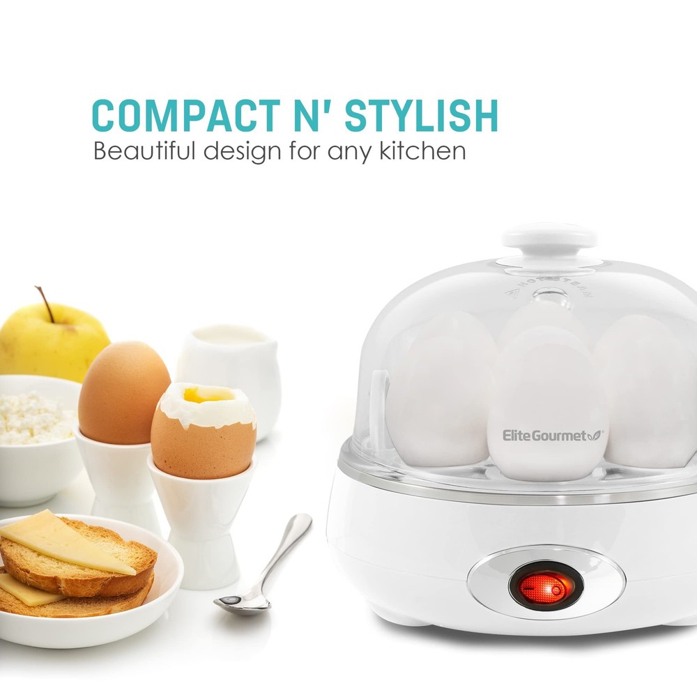Electric Egg Cooker 7 Egg Capacity Auto Shut Off Boiled Egg Maker White