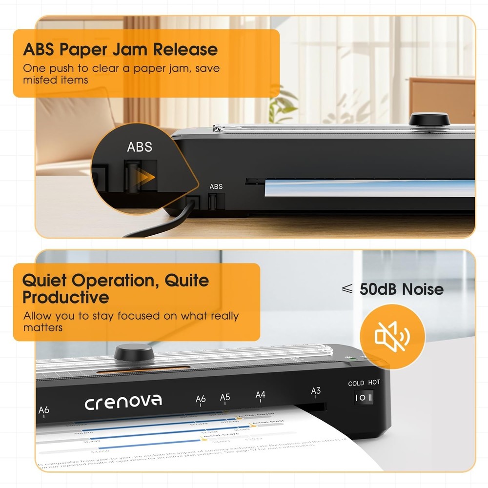 Crenova Laminator Machine with 12 Laminating Sheets, A3 Laminating Machine Ho...