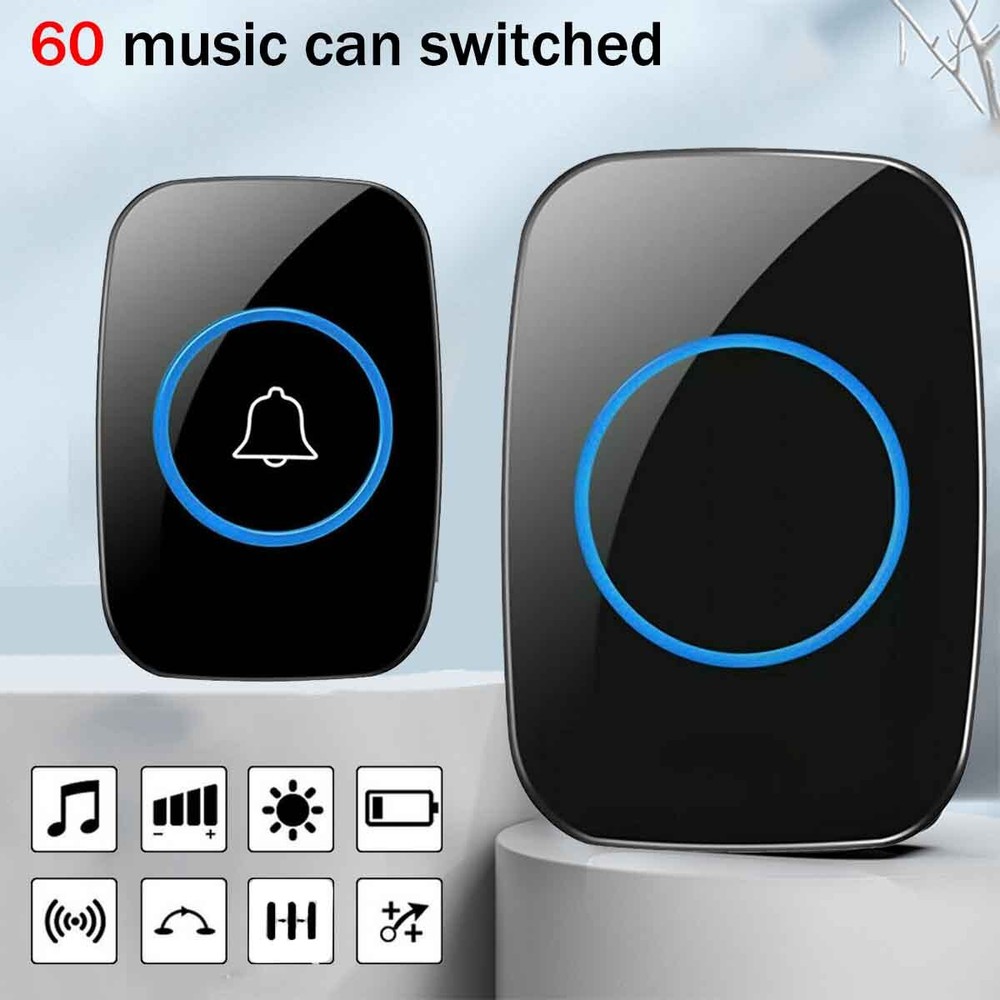 Wireless doorbell, wall-mounted receiver & battery-powered remote control button