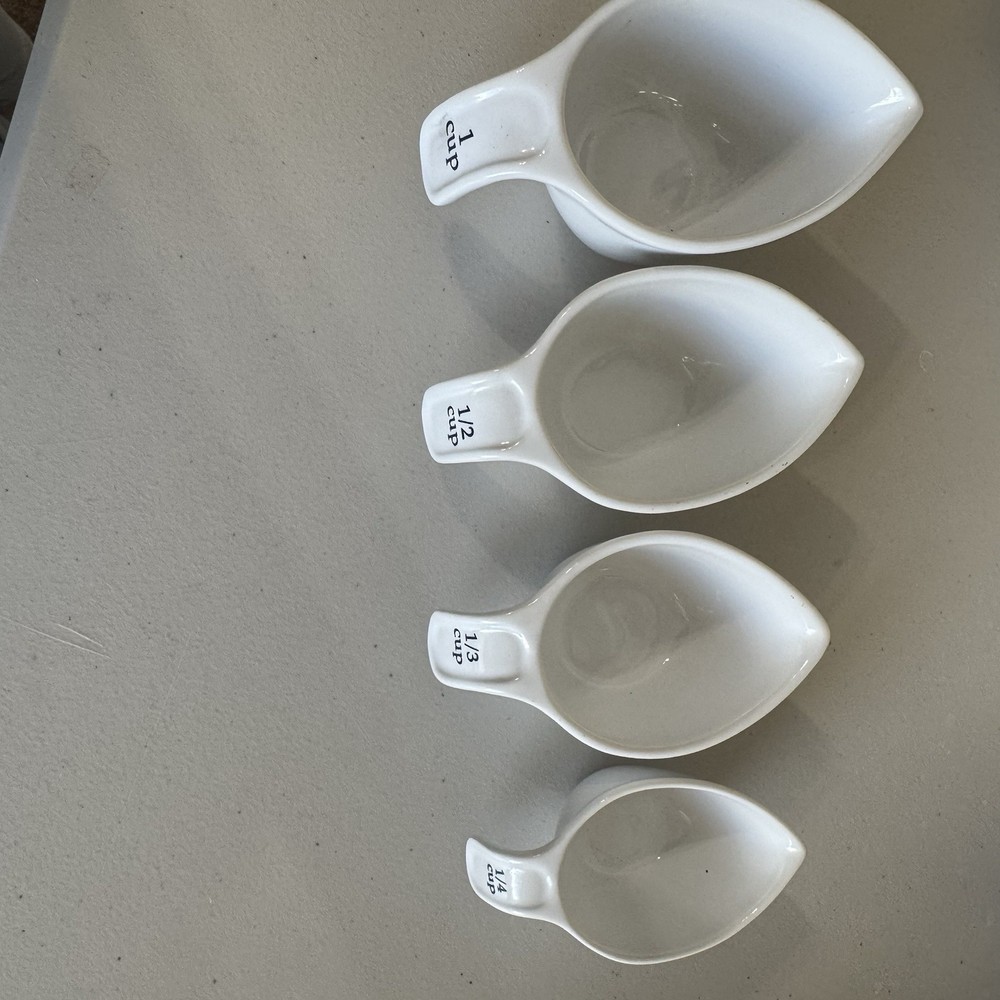 Pier 1 Imports Stoneware Measuring Cups Set 4 White Nesting 1 Cup 1/2 1/3 1/4