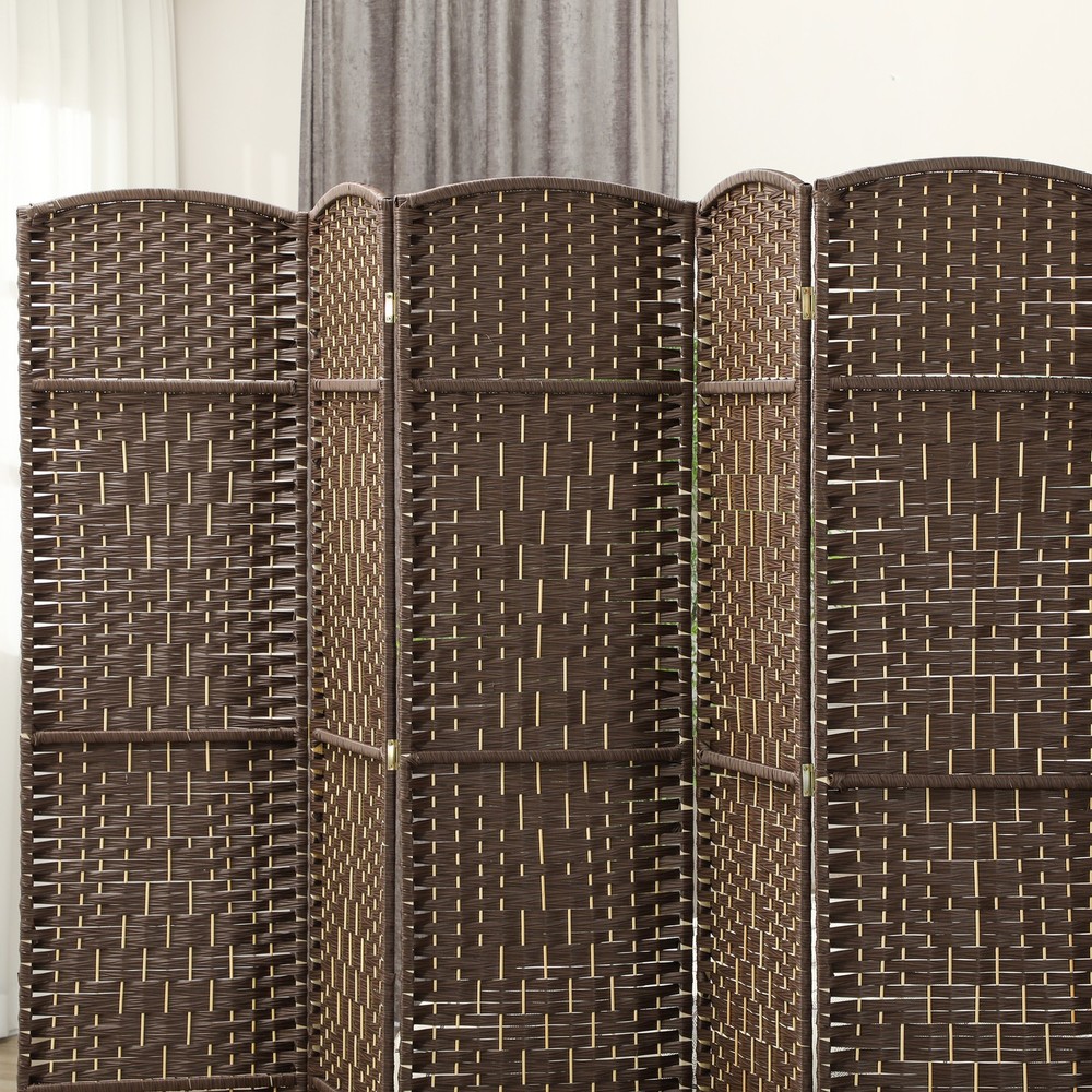 6 Panel Room Divider Hand-Woven Freestanding Partition Brown