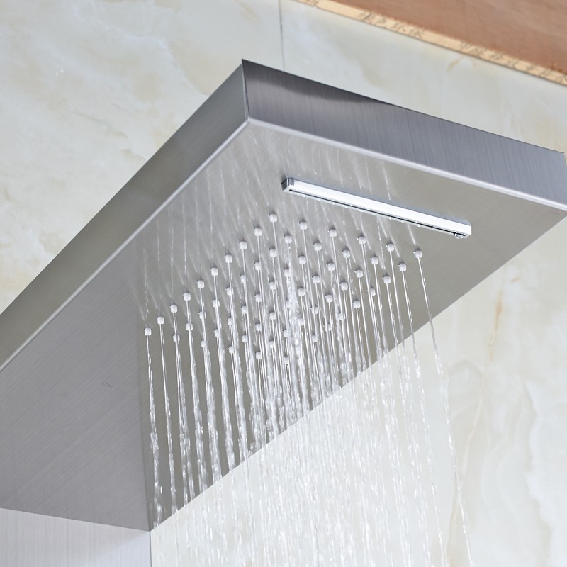 Brushed Nickel Bathroom Multi Function Shower Panel Hand Spary Wall Mount Tap