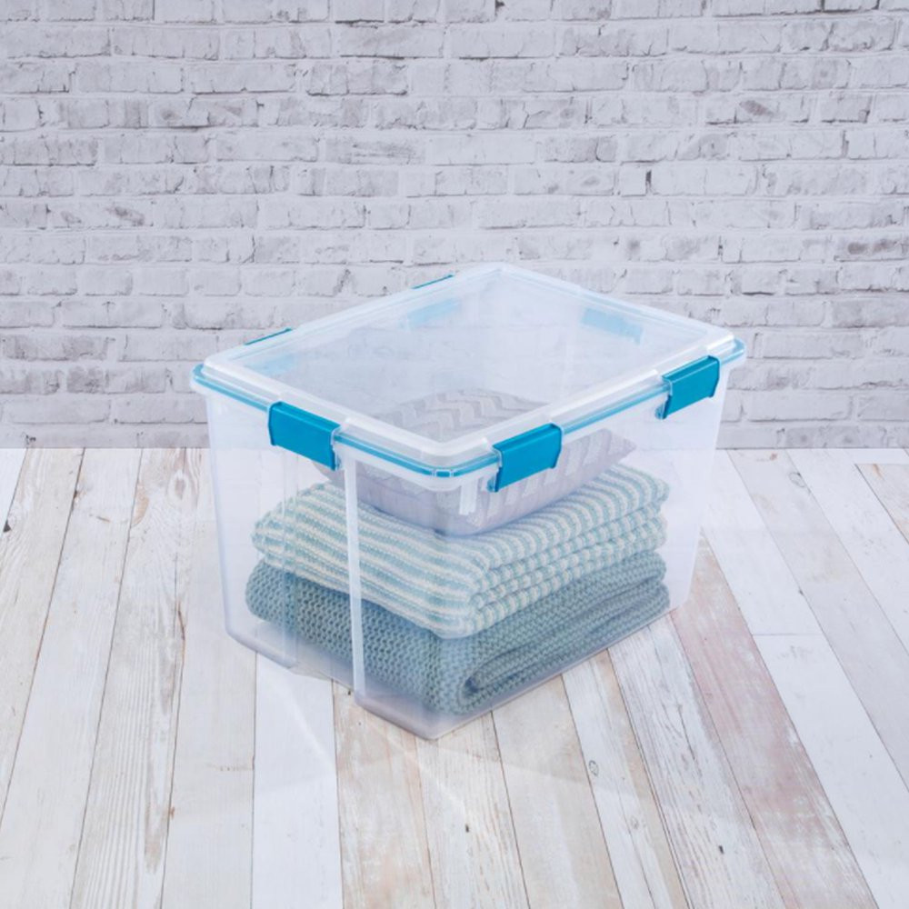 Clear Plastic Storage Box W/ Lid & Latches Gasket Container Bin 80 Quart