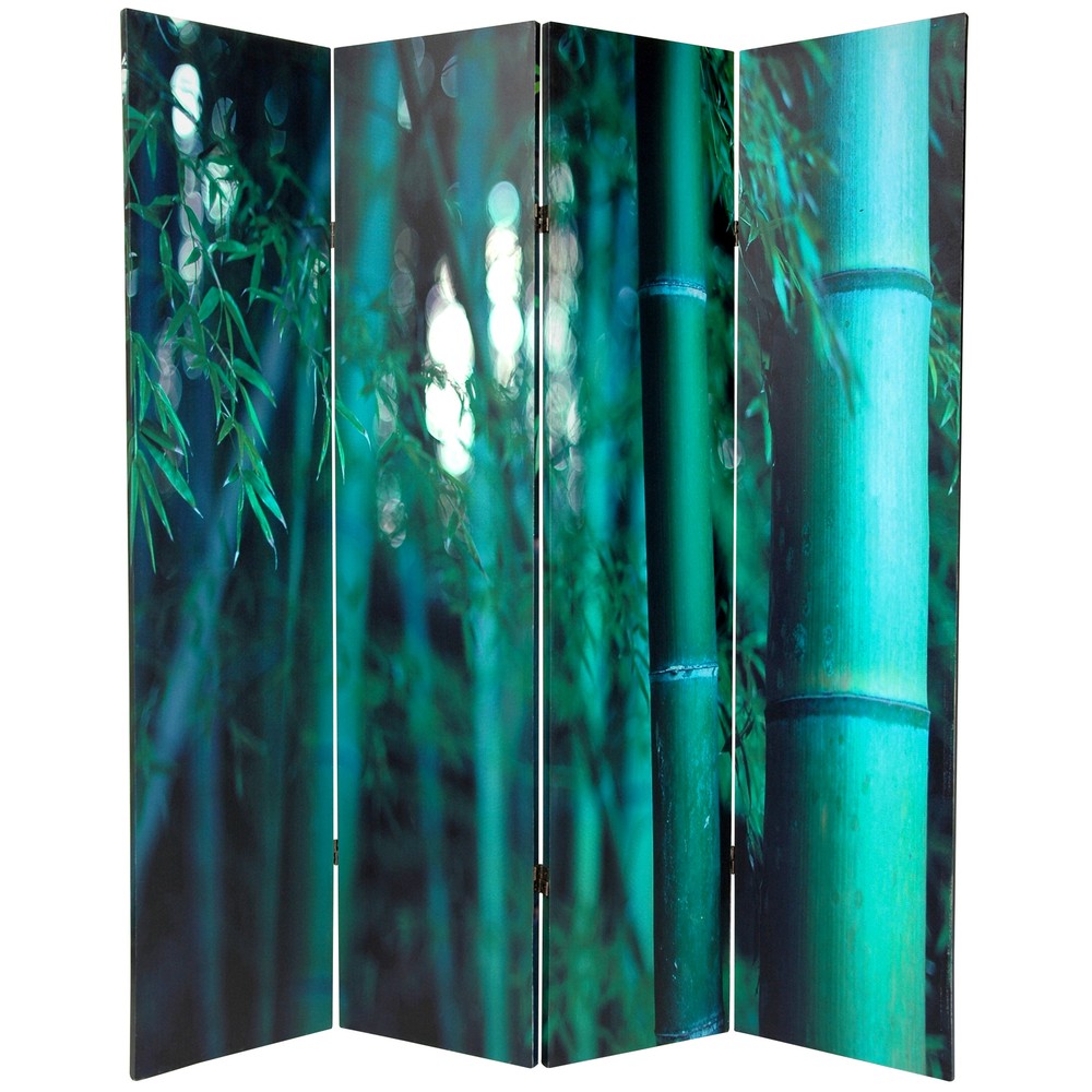 6 ft. Tall Double Sided Bamboo Tree Canvas Room Divider 4 Panel