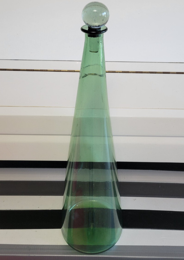 LIGHT GREEN EMPOLI ITALY DECORATIVE VASE SOLID DESIGN SOLID STOPPER 17.5 INCHES