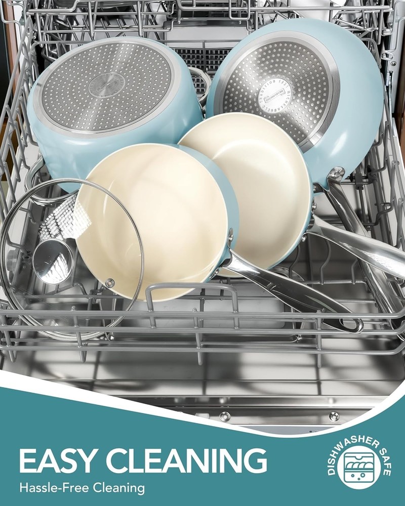 Pots and Pans Set Non Stick - Titanium Cookware Set Non Toxic Ceramic Coating...