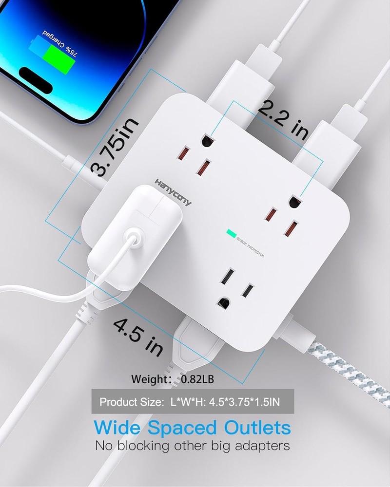 Surge Protector Power Strip USB (2 USB C) Charging Ports, Multi Plug