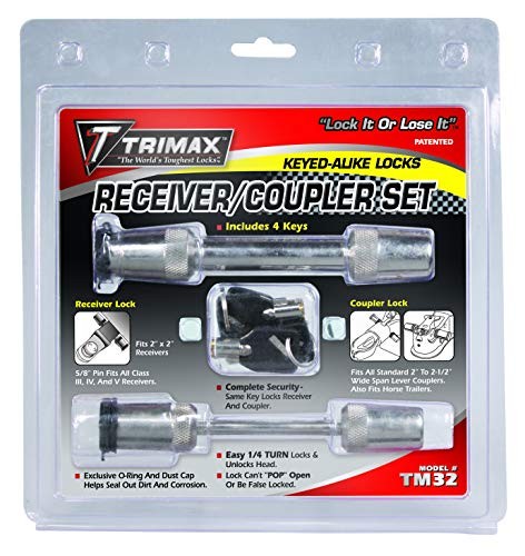 Trimax TM32 Receiver & Coupler Lock-Keyed Alike Set 5/8" Chrome Clam Packaging