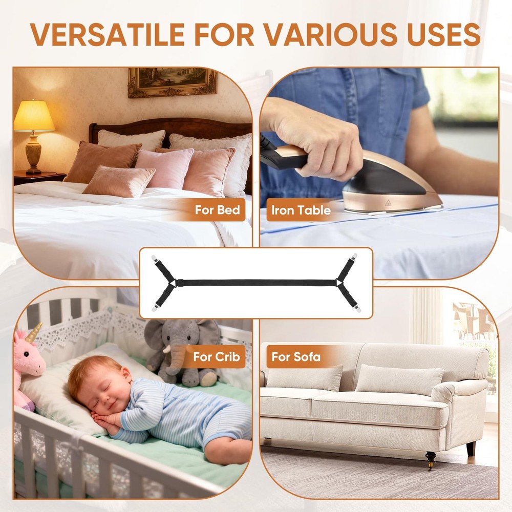 LKbeuuu Bed Sheet Holder Straps, 2Pcs Elastic Adjustable Black