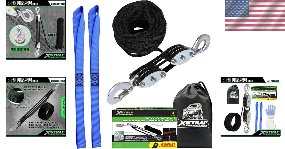 Efficient 50 FT Rope Hoist with Soft Loops - Ideal for Heavy Lifting Tasks