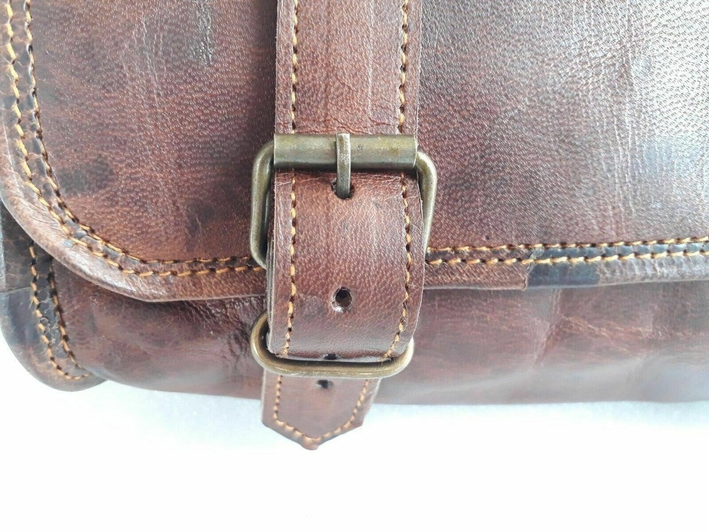 Motorcycle Brown Leather Front Fork Tool Bag Saddle Bag Storage Pouch Luggage Bg