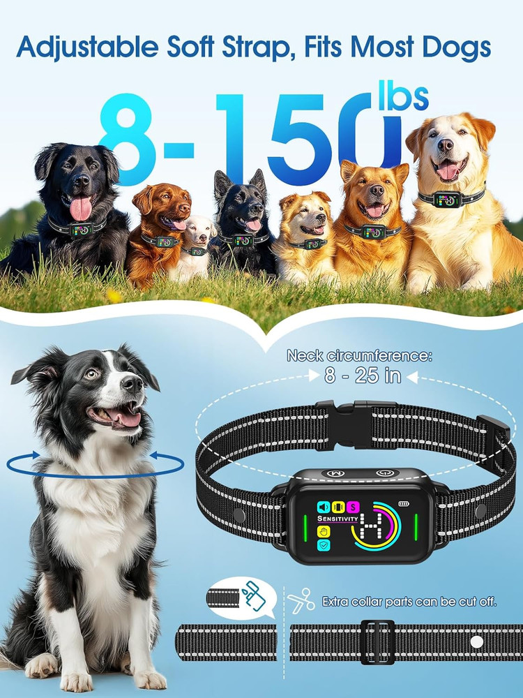 Smart Bark Collar - Rechargeable anti Barking Training Collar with 8 Adjustable