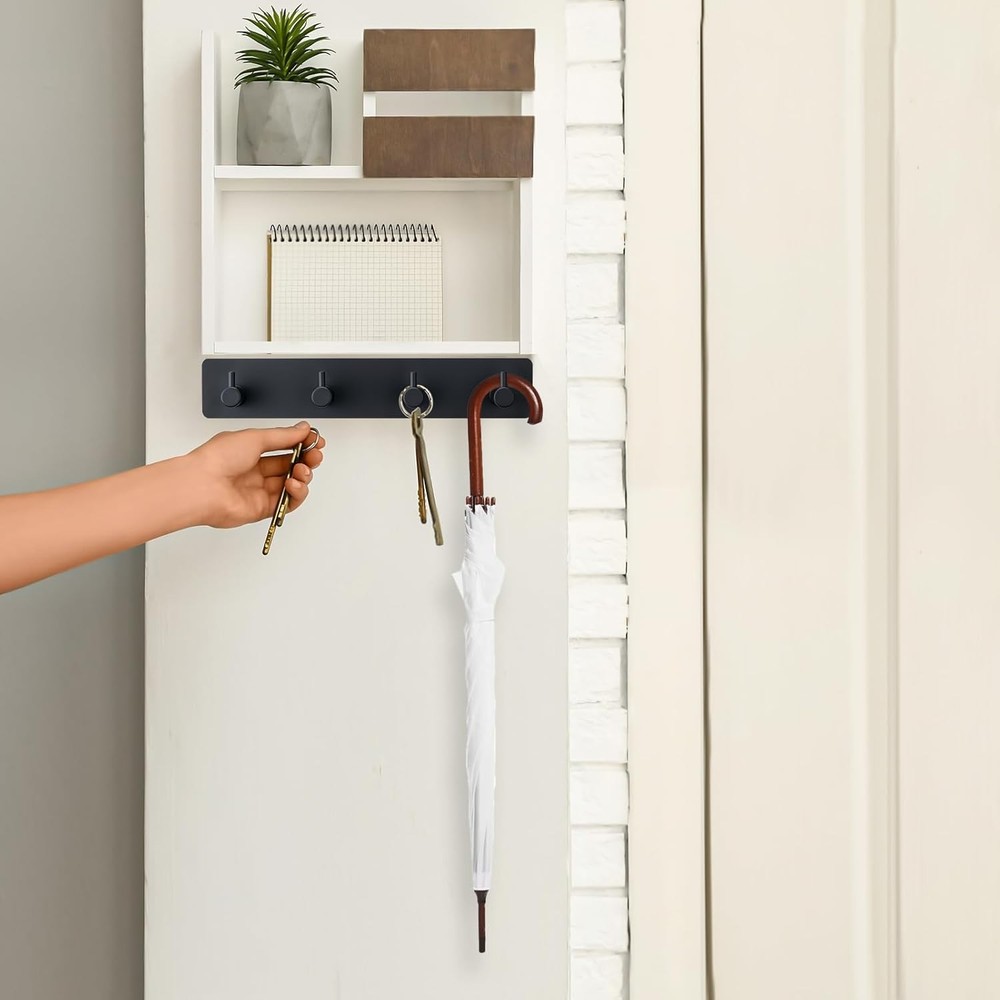 Key Holder Wall Mount 4 Hooks Black