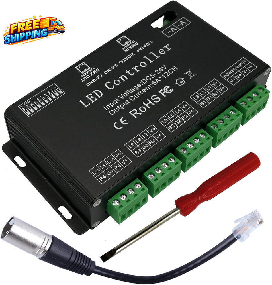 12 Channel DMX Decoder RGB Controller 60A PWM DMX512 Dimmer Driver for RGB Light