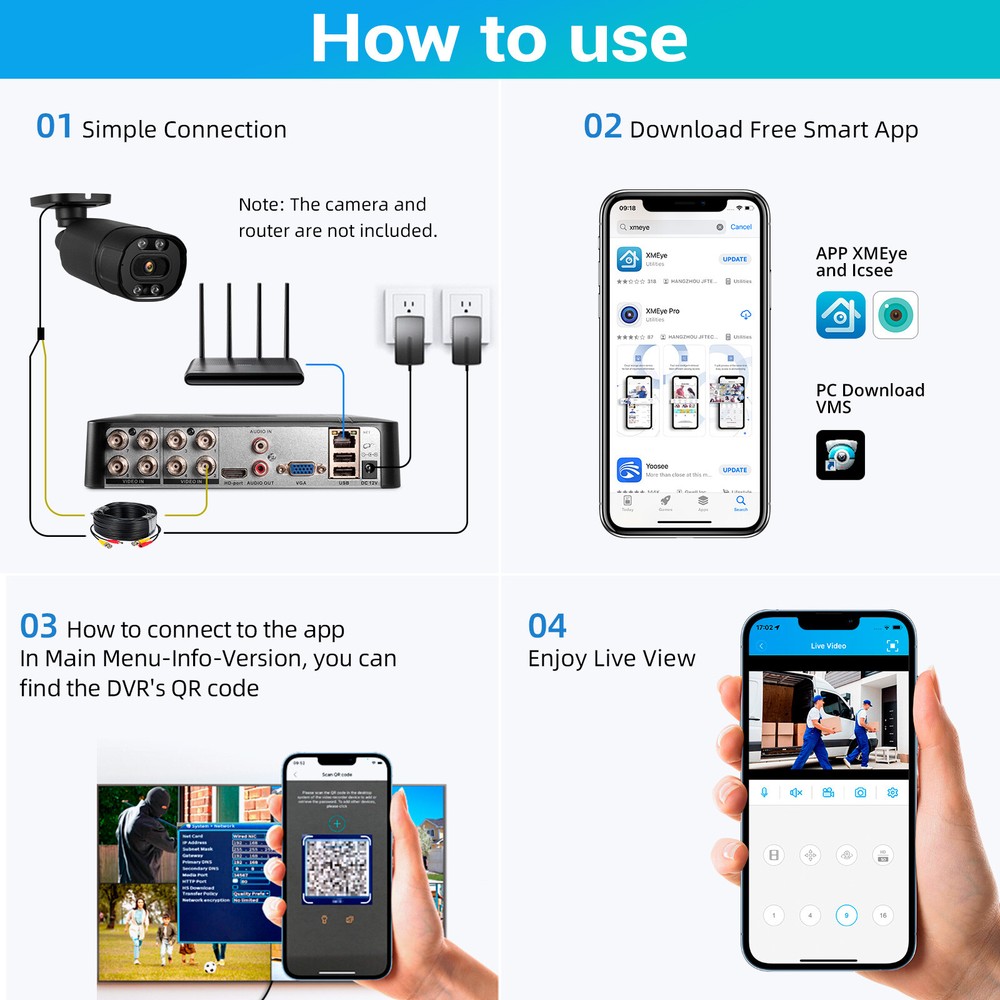 With 6pc Wired 5MP Camera Security System 8CH H.265+ DVR Recorder with 500G HDD