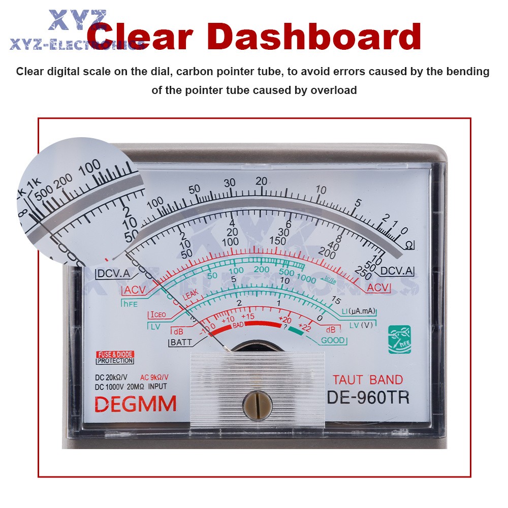 DE-960TR Analog Meter Multimeter Multitester Resistance Current DC AC Tester
