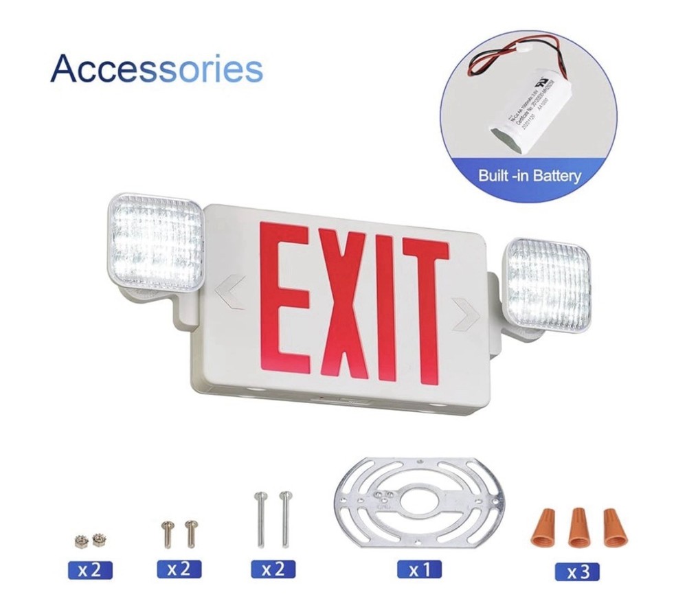 NEW Red LED Exit Sign w/ Adjustable Dual Heads, Includes Mounting Hardware