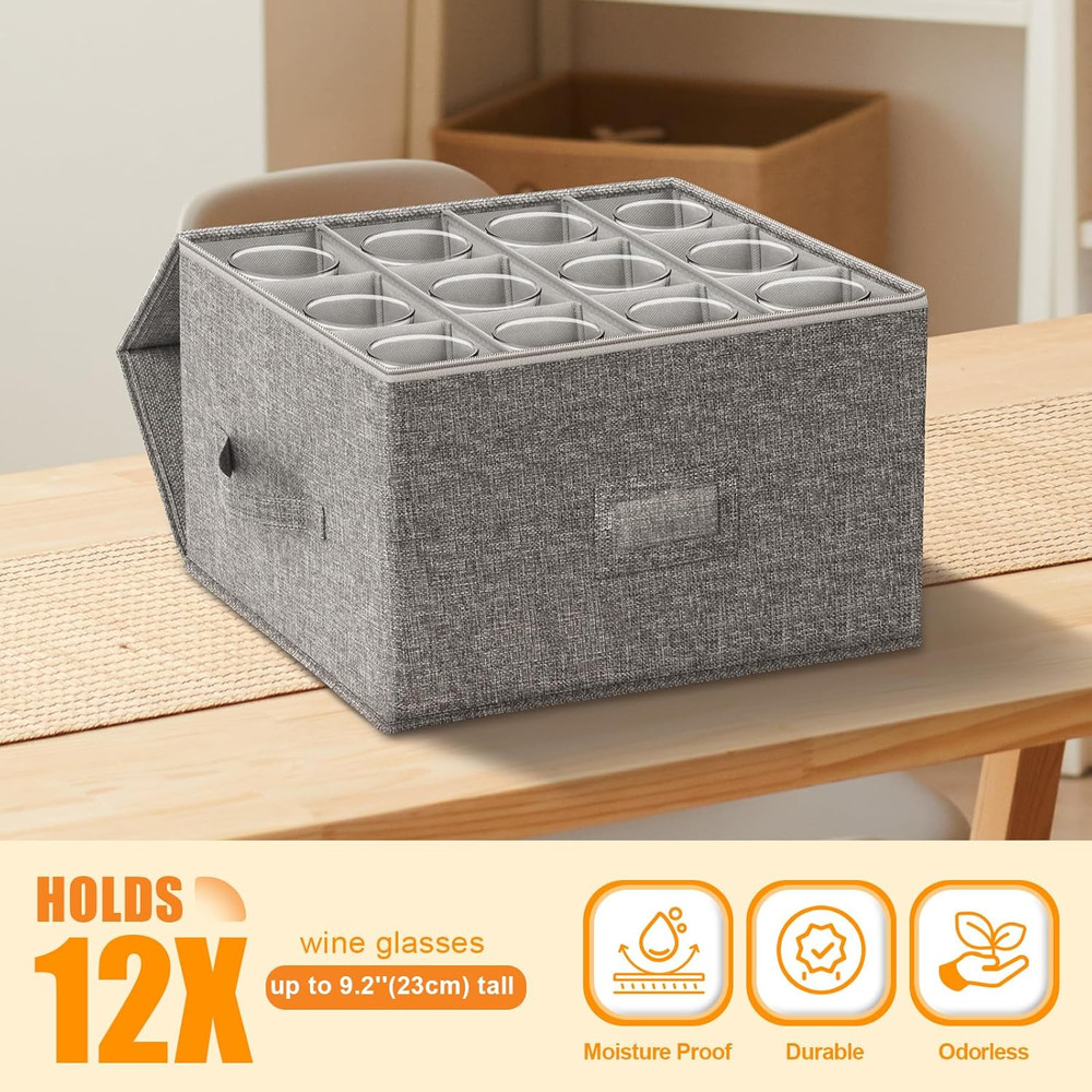 Wine Glass Storage Box 2-Pack, Stemware Container Cases, Stackable W/Hard Shell