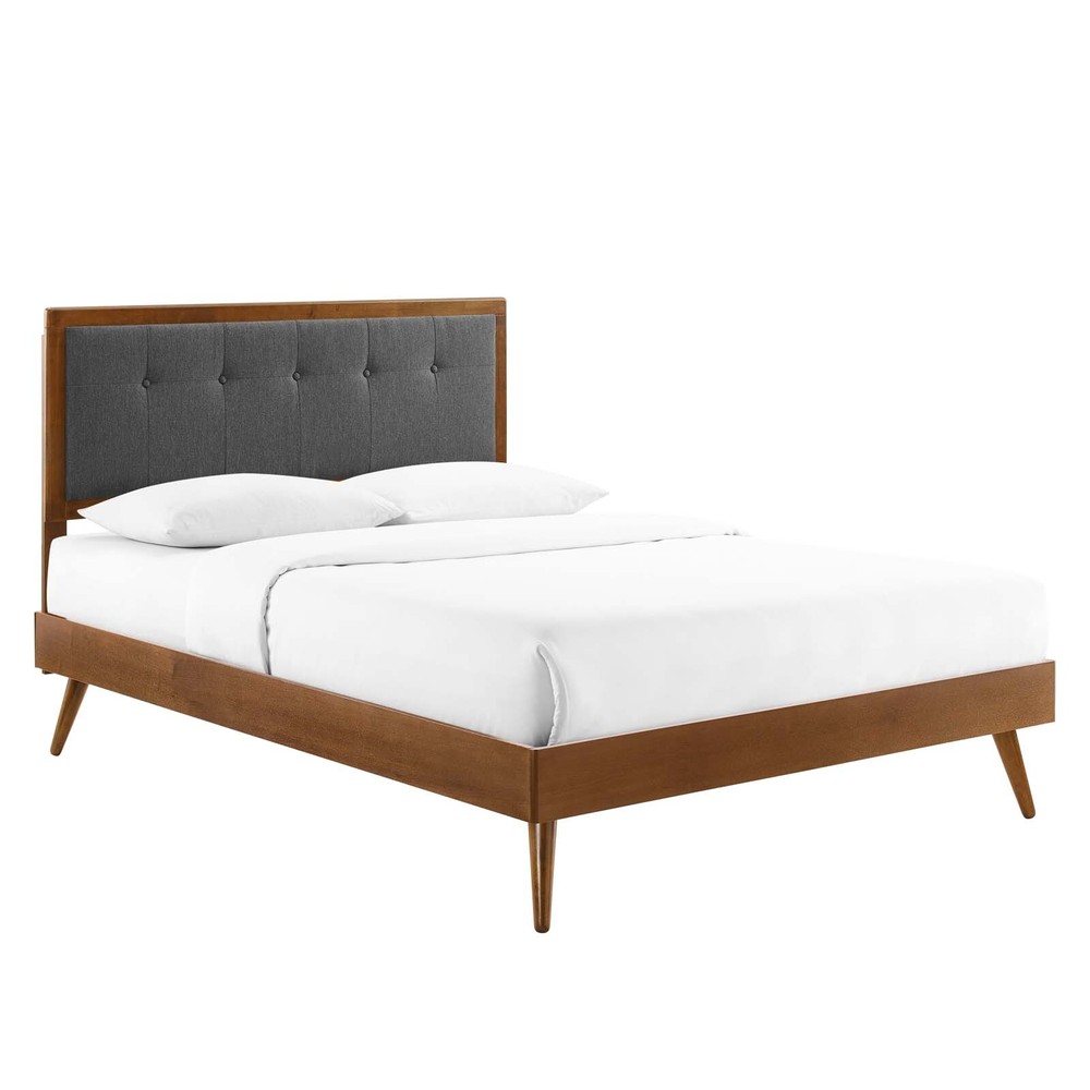 Modway Willow Wood Queen Platform Bed in Walnut Charcoal With Splayed Legs