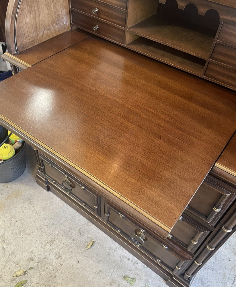 Vintage Jasper Bamboo Accent Lighted Hutch Secretary(See Description)
