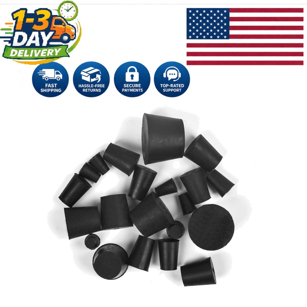 Pack of 21 Assorted Sizes Solid Rubber Stoppers for Secure Laboratory Solutions