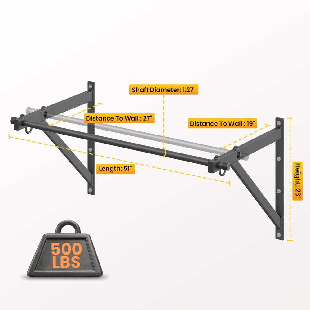Wall Mounted Pull up Bar, Adjustable Depth 51" Chin up Bar, Strength Training Pu