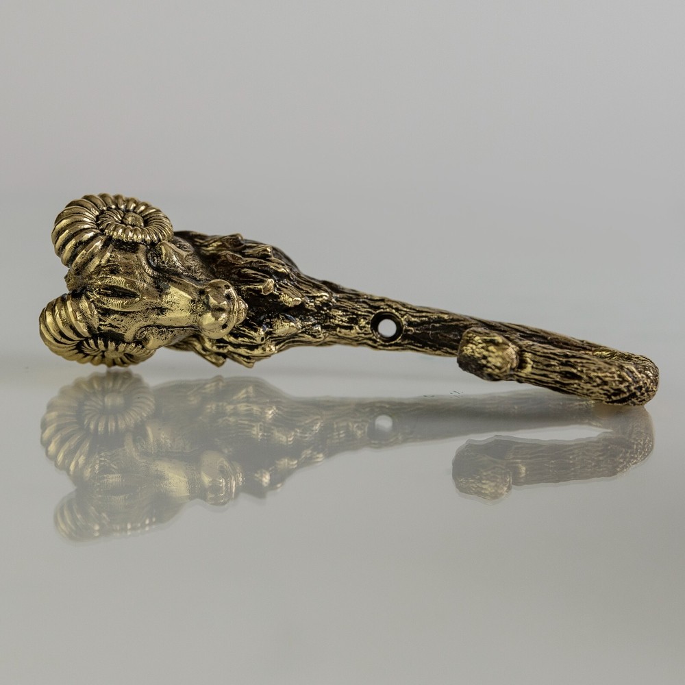 Aries Ram Head Decorative Hook, Wall Mounted Brass Ram Head Hook.