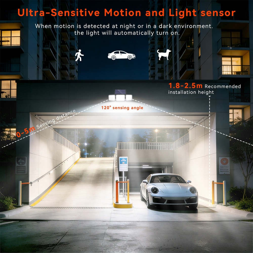 2 Pack LED Solar Lights 3-Head Outdoor Motion Sensor Security Lamp Waterproof US