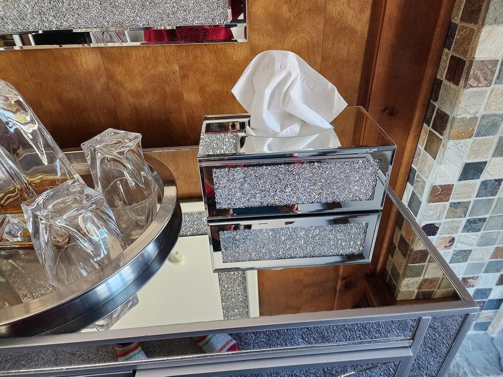 Rectangular Mirrored Tissue Box Covercrystal Crushed Diamond Tissue