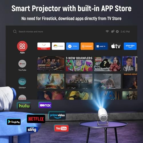 Mini Projector, Projector with WiFi and Bluetooth, 4K 1080P Support White