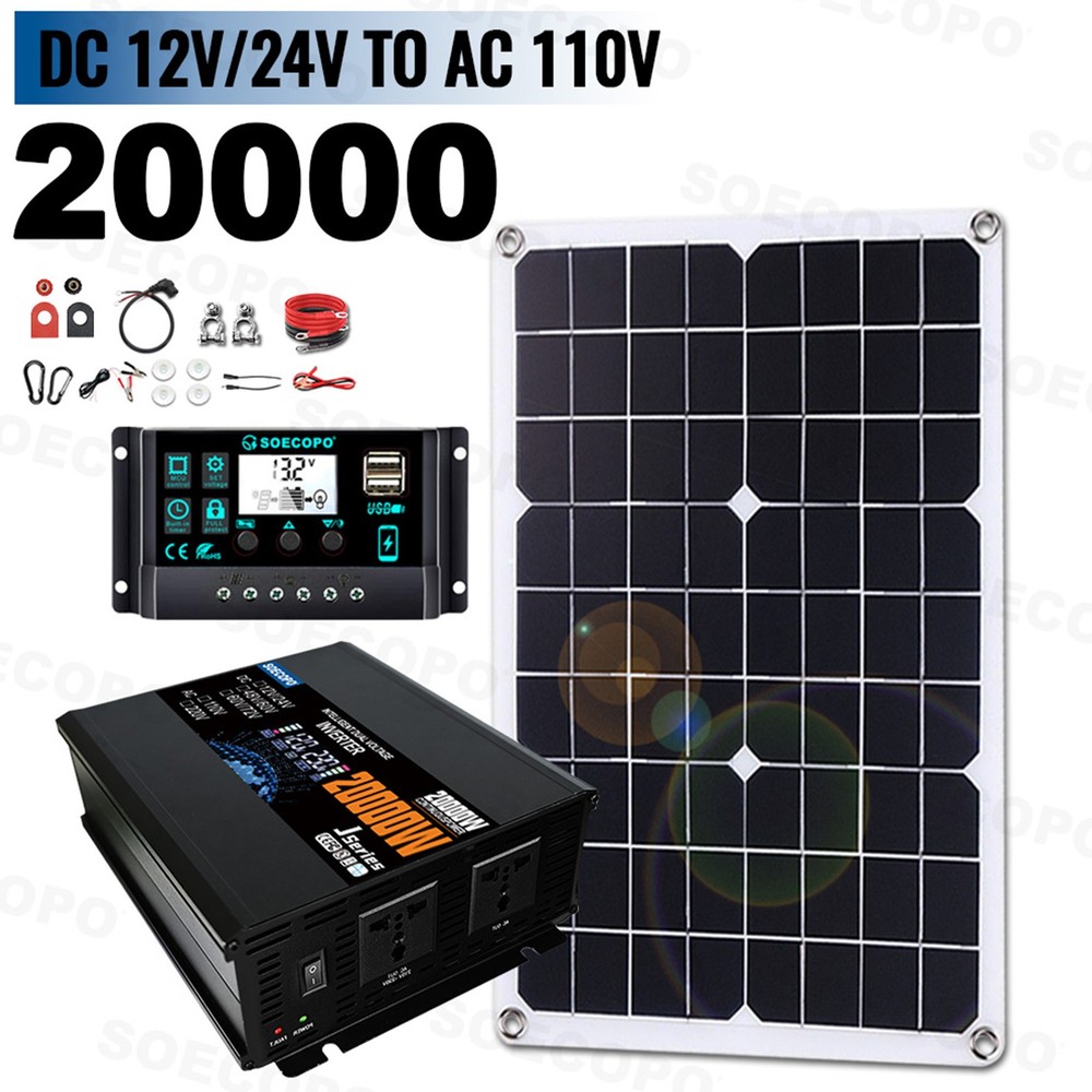 20000W Solar Emergency Power Supply | 500W Panel + 100A Controller + Inverter