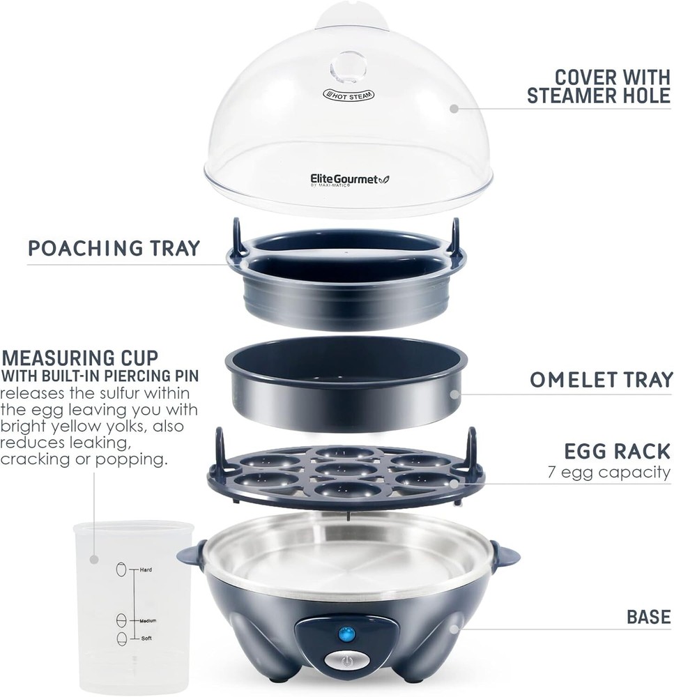 Elegant Automatic Egg Cooker: Poached, Hard, Medium, Soft - 7 Eggs, BPA-Free