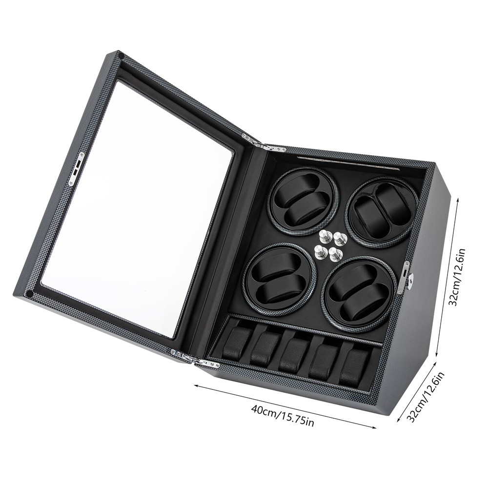 Automatic Rotation 8 Watch Winder Box w/5 Watches Display Storage Case LED Light