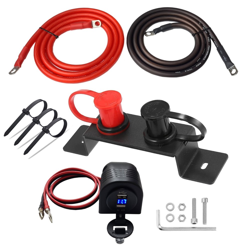 Remote Battery Terminal Relocation Kit Battery Jump Post + Voltmeter