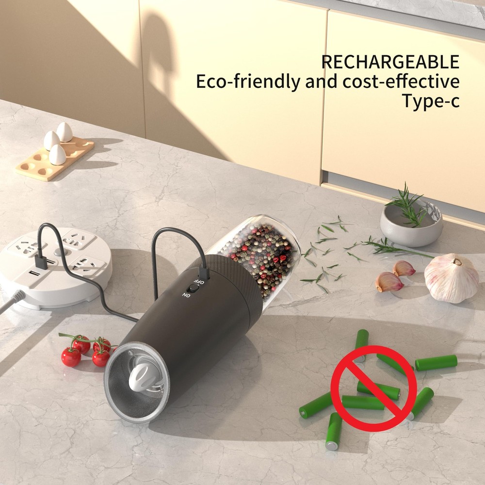 RECHARGEABLE - Pepper and Salt Grinder Set, Adjustable Coarseness, With Light...