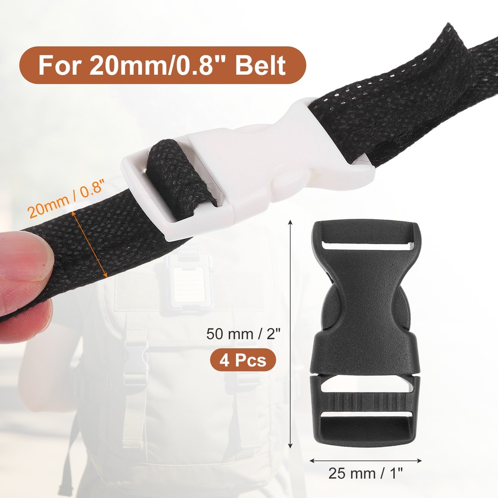 4 Pack Quick Side Release Buckle, 0.8" Plastic Buckle Clip, Black