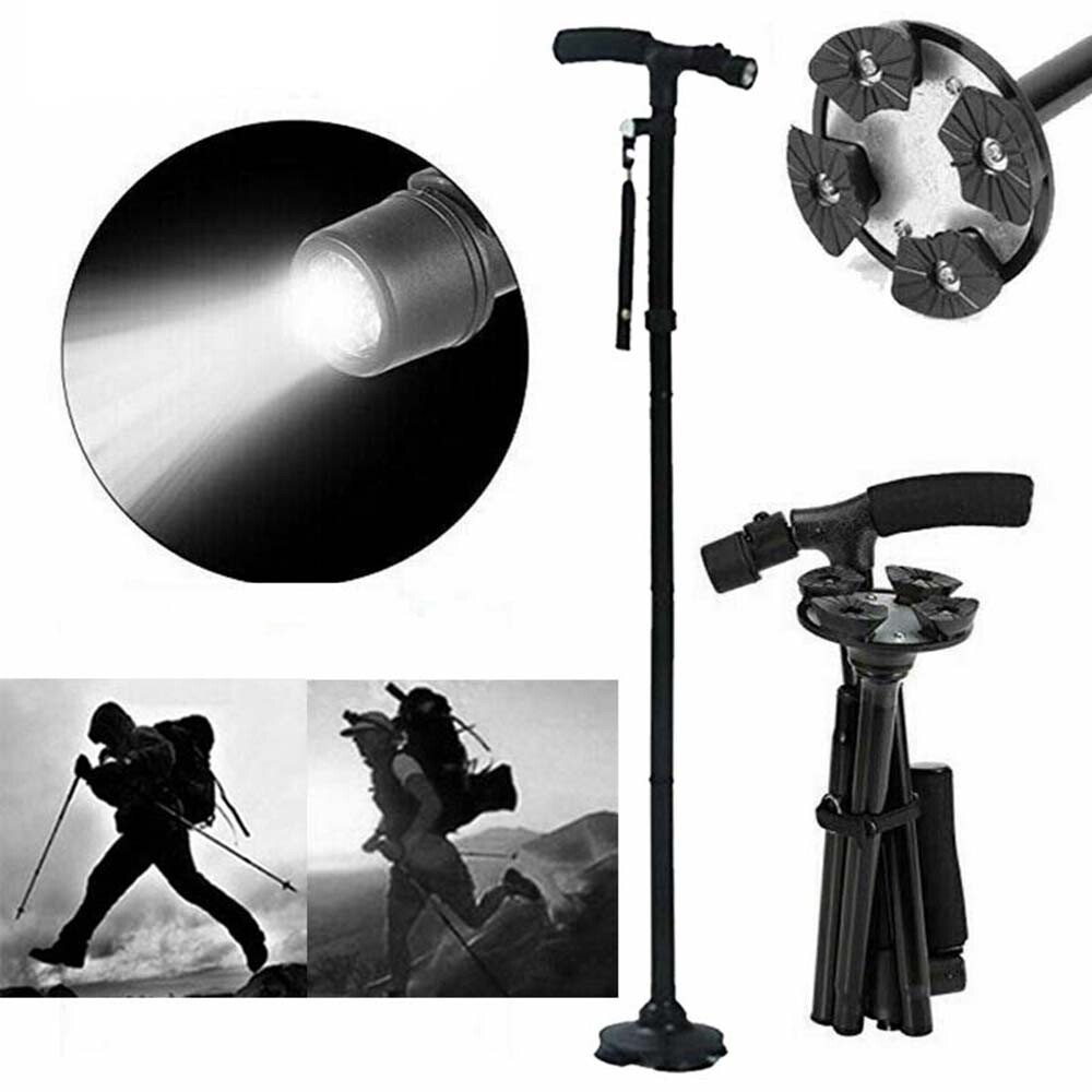 2-Pack Adjustable LED Walking Cane, Folding & Durable for Hiking & Daily Use
