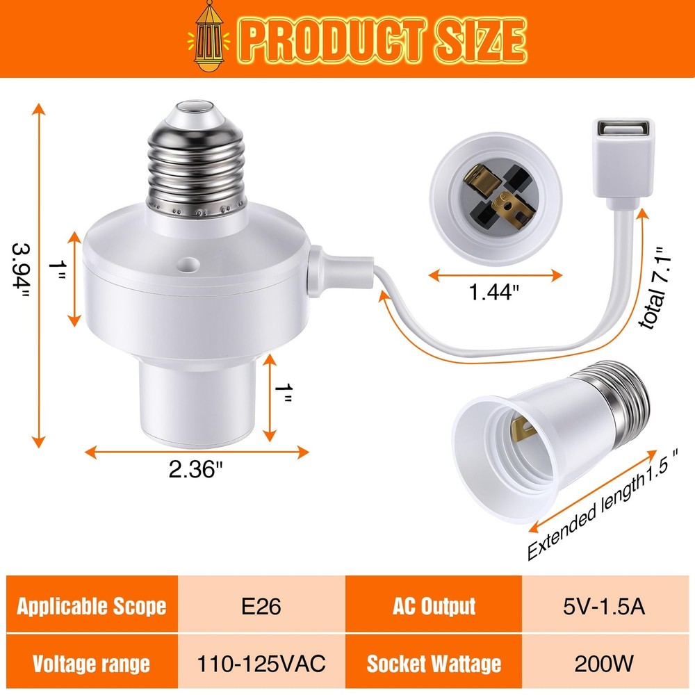 2 Pack E26 Light USB Socket Adapter, Lamp Socket Power Adapter 5V 1... Fast Ship
