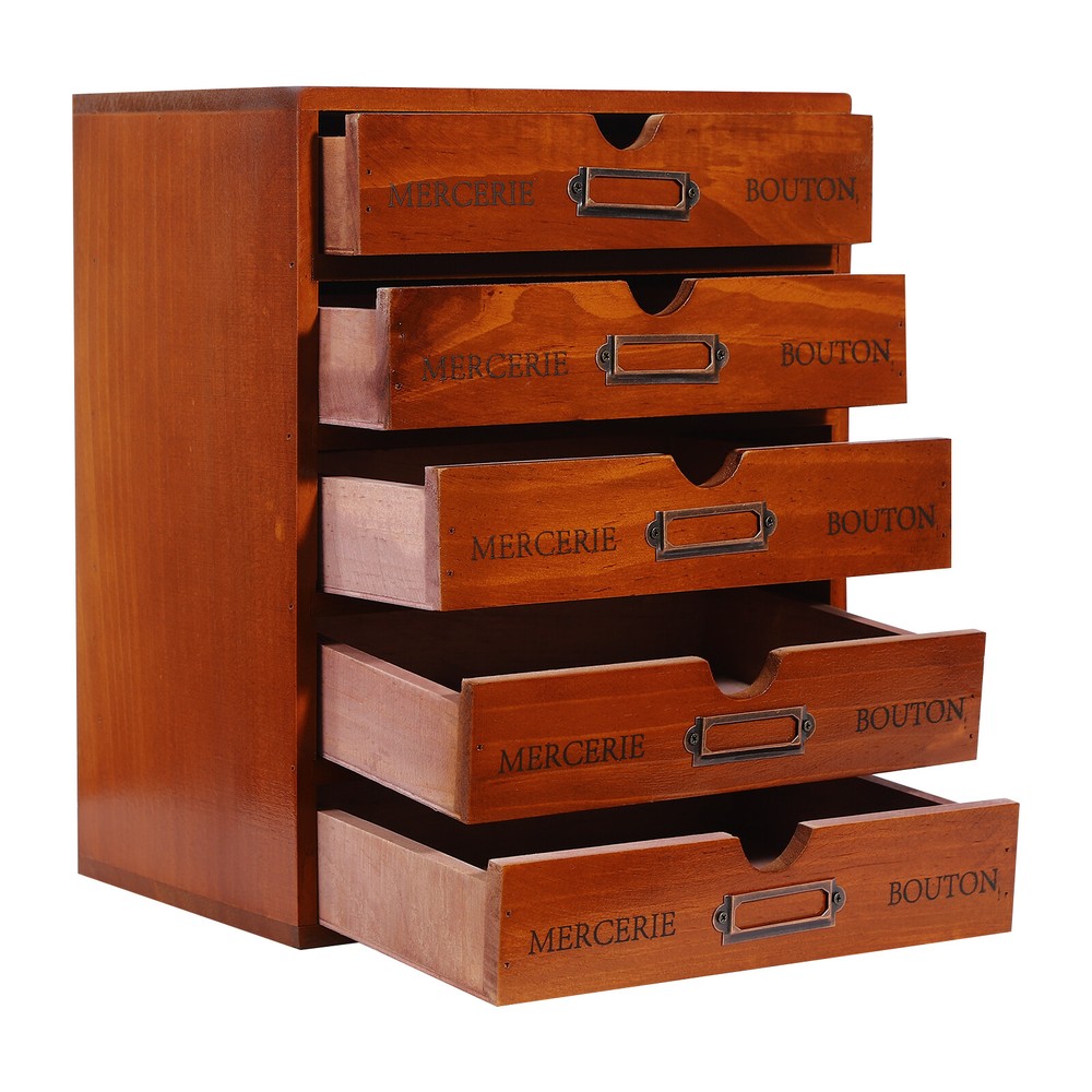 5 PCS Wooden Desktop Organizers Retro Rectangular Storage Drawers For Tabletop